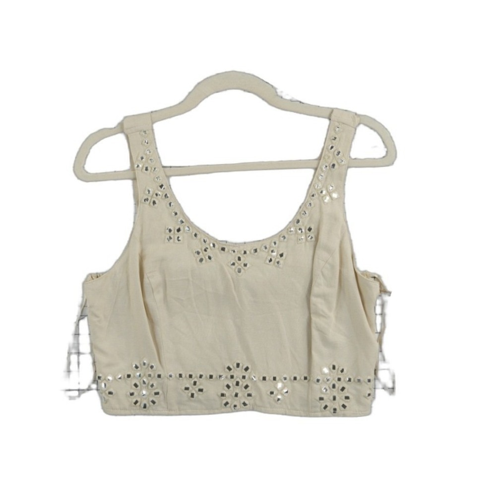 Midnight Sky Crop Top Womens Size Large Cream Linen Blend‎ Smocked